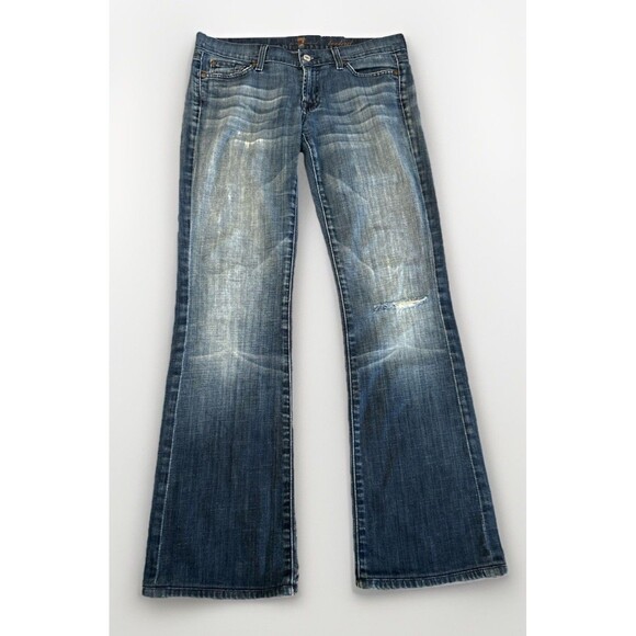 7 For All Mankind Denim - 7 For All Mankind Bootcut Jeans Women 29 Blue Medium Wash Distressed Denim